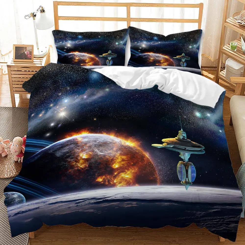 Universe Duvet Cover Set Outer Space Bedding Set Galaxy Twin Polyester Qulit Cover Solar System Planets Universe Queen King Size