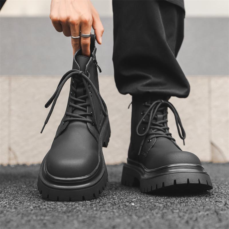 Черные мартинсы с внутренней платформой, мужские осенне-зимние ботинки в британском стиле с высоким верхом и толстой подошвой, ботинки в стиле милитари с платформой, большие ботинки 2866-J