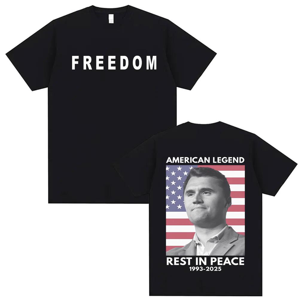 American Legend Rest in Peace A True Patriot Charlie Kirk Double Sided Graphic T Shirts Unisex Women Fashion Oversized Tshirt Tops