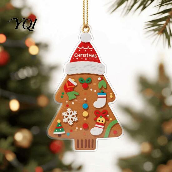 Holiday Gift for Family Friends Gingerbread Christmas Tree Pendant, Double-sided Acrylic Hanging Ornament Xmas Party Home Decor Supplies And
