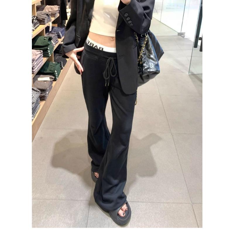 Серые широкие брюки Весна и лето Новые повседневные брюки на микро-плоской подошве Прямые спортивные брюки Спортивные брюки для женщин