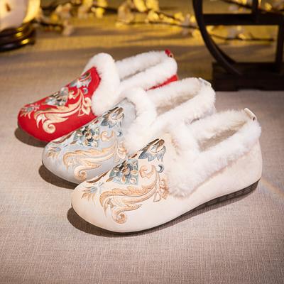 Женские зимние мокасины, тапочки, без застежек, вышитые мокасины с подкладкой из искусственного меха, удобная домашняя обувь для отдыха на открытом воздухе, теплая обувь на плоской подошве для прогулок для женщин