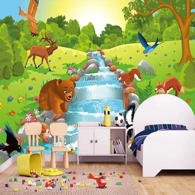 Nordic Simple 3d Wallpaper Cartoon Animal Forest Mural Детская спальня Фон Обои
