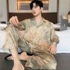 Пижамный костюм из ледяного шелка для мужчин, весна-лето, модная одежда для отдыха с коротким рукавом из полиэстера, мужская одежда для сна, домашняя одежда для мужчин