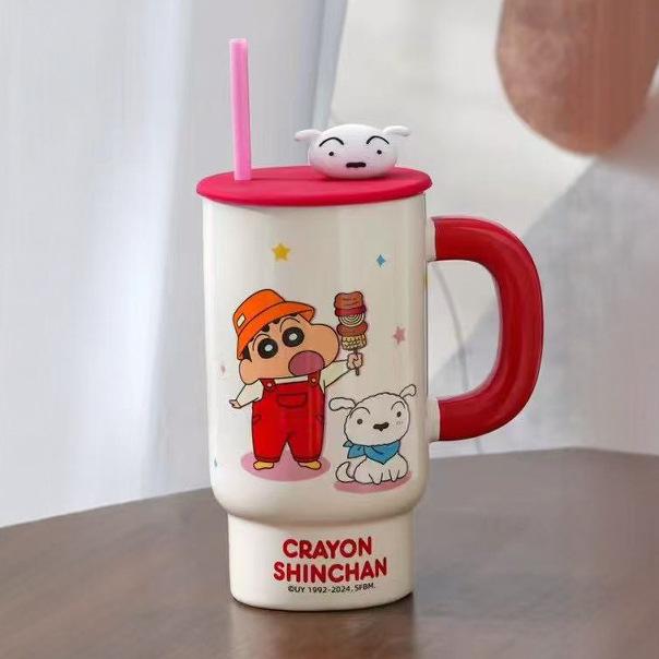 Кружка Crayon Shin с крышкой и соломинкой, офисная повседневная кружка, летняя керамическая кружка для воды, большой объем