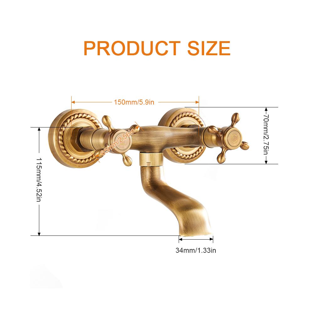 Винтажный медный кухонный смеситель для горячей и холодной воды, двухрычажный смеситель для раковины, настенный кран для воды для дома, ванной комнаты