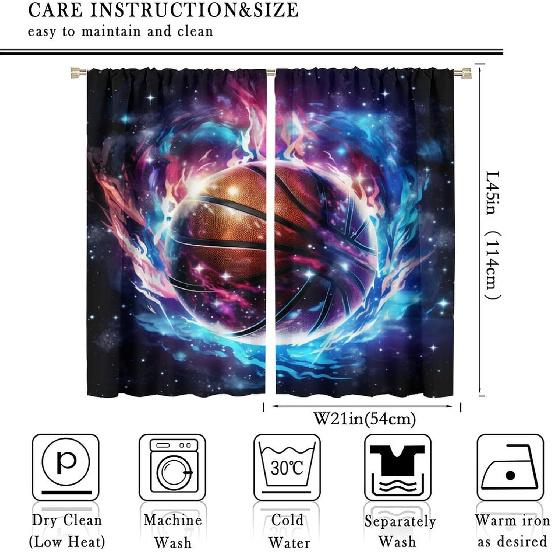 Osports Basketball Curtains For Teen Boys Abstract Outer Space Basketball Theme Kids Boys Bedroom Wall Decoration Basketball Decoration Cool 3d Ball