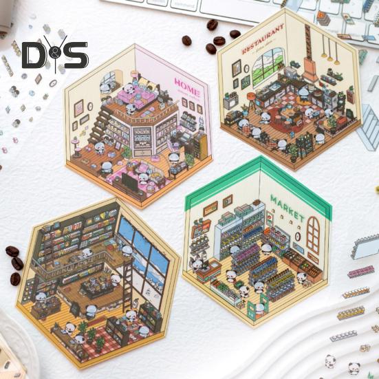 4 шт. наклейки для декоративных сцен своими руками, набор 3D-наклеек для миниатюрных домов, многоразовые, простые в использовании наклейки для декоративных сцен для проектов своими руками в книжном магазине