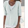 Летние новые однотонные женские рубашки больших размеров с V-образным вырезом, повседневные модные простые свободные блузки с круглым вырезом, женские топы, элегантные винтажные женские белые блузки S-5XL 26189