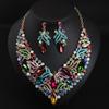 Exaggerated Coloured Crystal Gemstone Short Clavicle Necklace Set For Ladies Dress Dinner Accessories