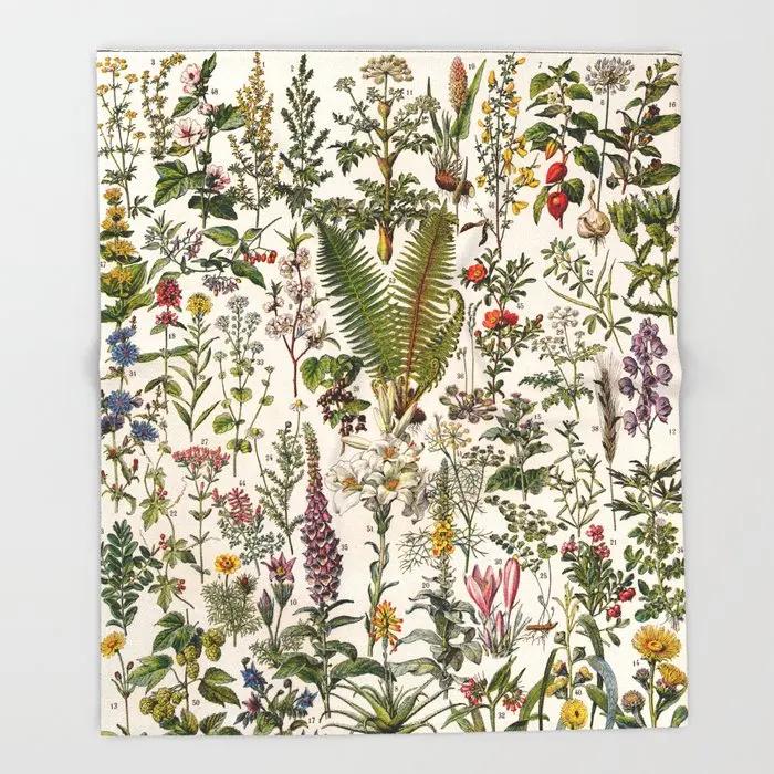 Адольф Мийо Цветы для всех Французский винтажный постер Плед Теплое одеяло из микрофибры Фланелевое одеяло