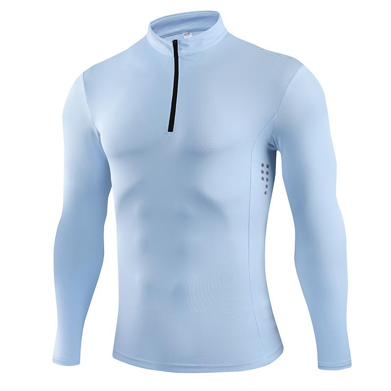 Long Sleeved T-shirt Men's Stand Up Collar Zipper Top New Thin Outdoor Fitness Sports Casual Elastic Slim Fit Base Shirt