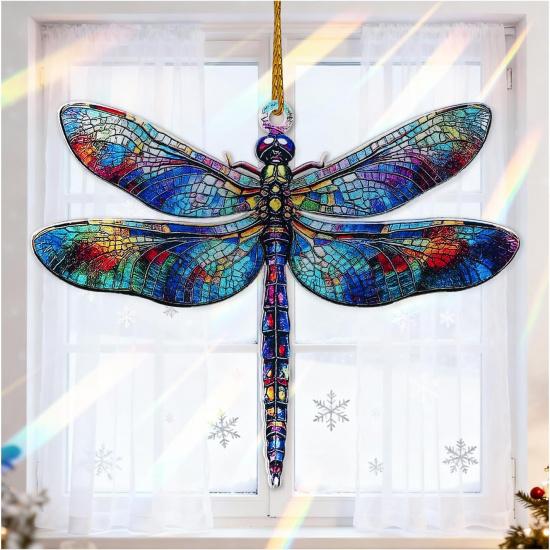for Dragonfly Suncatcher Hanging Decor: Dragonfly Gifts for Women, Acrylic Stained Glass Effect Ornament, Unique Lucky Birthday Graduation, Perfect