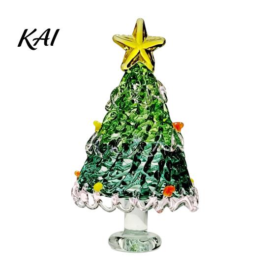 Holiday Desktop Decorations Hand Blown Glass Christmas Tree Figurine, Mini Tabletop Small Gifts Xmas Ornament, Handmade Decoration Handcrafted Art