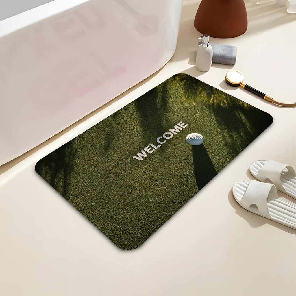 1pc Golf Theme Welcome Doormat Non-Slip Quick-Dry Microfiber Rug for Bathroom Kitchen Entryway Living Room