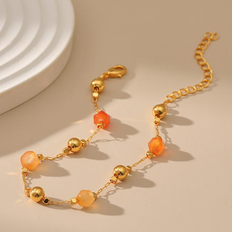 Women Fashion Simple Geometric Versatile Gold Plated Natural Gold Sandstone Beaded Bracelet