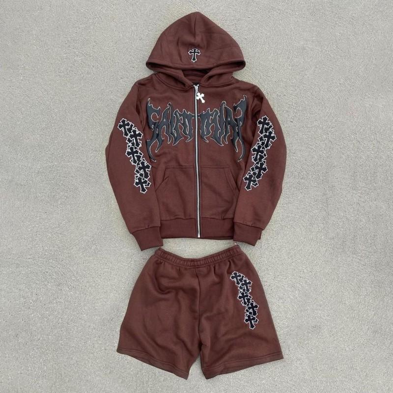 Mens Washed Gradient Hoodie Set Casual Streetwear Two-Piece Outfit With Letter Print