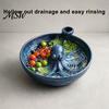 Novelty Octopus Relief Bowl Shaped Berry Washing with Drainage Slots, Retro Style Handmade Ceramic Food Strainer Fruit Strainer, Decorative Vegetable
