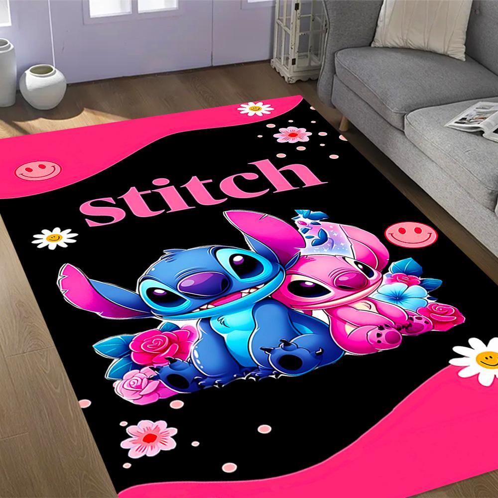 Stitch And Angel In Space Disney Cartoon Theme Anti-Slip Rug - Polyester, Home Decor, Suitable for Bedrooms, Living Rooms, Doorways, and Studios