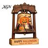 Halloween Theme Gifts Vintage Wooden Bell Decor, Rustic Farmhouse Shelf Sitter with Showcase Ornaments Metal Wood Stand, Tabletop Centerpiece