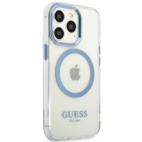 Etui do iPhone 13 Pro Guess Metal Outline MagSafe Niebieskie
