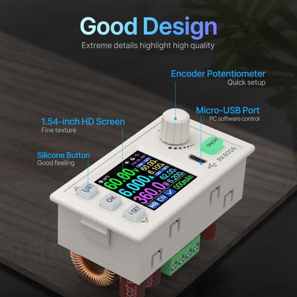 RK6006 DC Регулируемый источник питания 6A 60V DC в DC Понижающий преобразователь напряжения для обновления прошивки USB Стабилизированный понижающий преобразователь напряжения