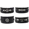 Винтажный черный кожаный плетеный браслет-набор из нескольких слоев с узором «рыбья кость» и пентаграммой