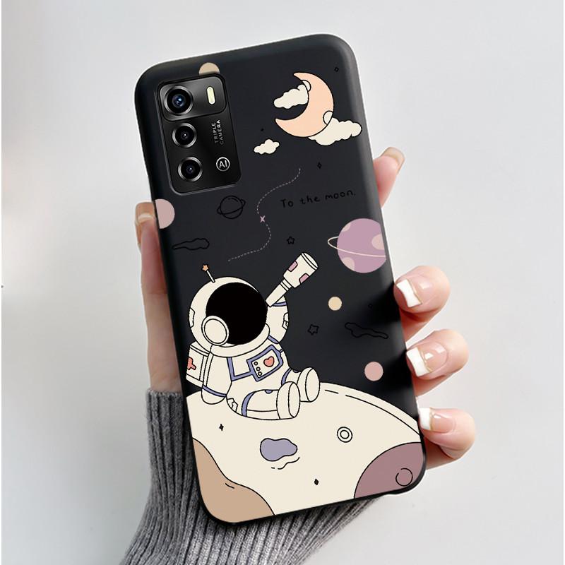 Casing For ZTE Blade A72 4G V40 Vita Phone Case Shell Aesthetic Cute Cat Astronaut Fashion Matte Black Protective Soft TPU Cover