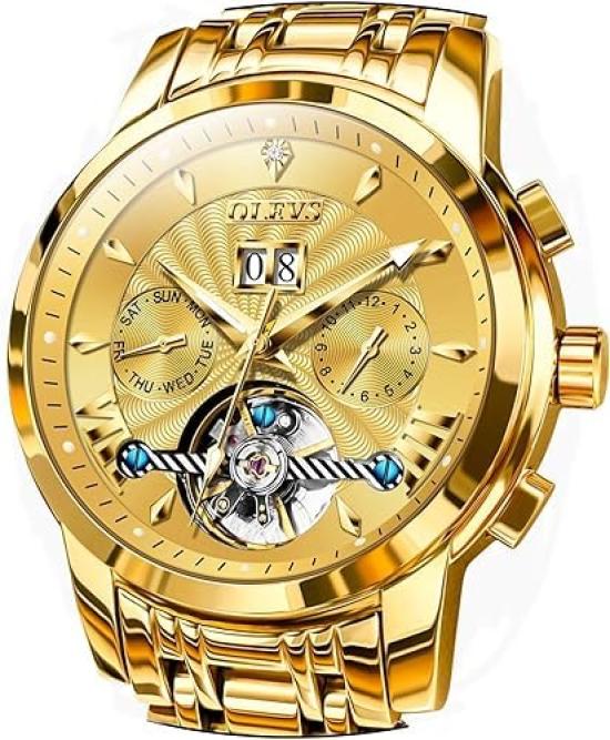 OLEVS Watch Automatic Manual Winding Mechanical Fashion Stylish Waterproof Luminous Brand Watch Business Stainless Steel Watch for Men Men's & Men's