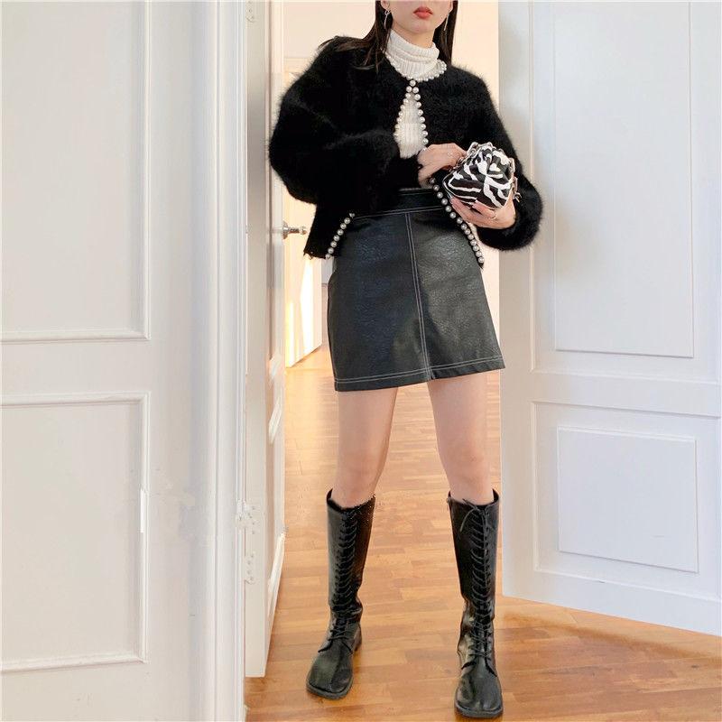 2022 женский жемчужный вязаный свитер с рукавами-фонариками из искусственного норкового флиса, женский свитер-кардиган