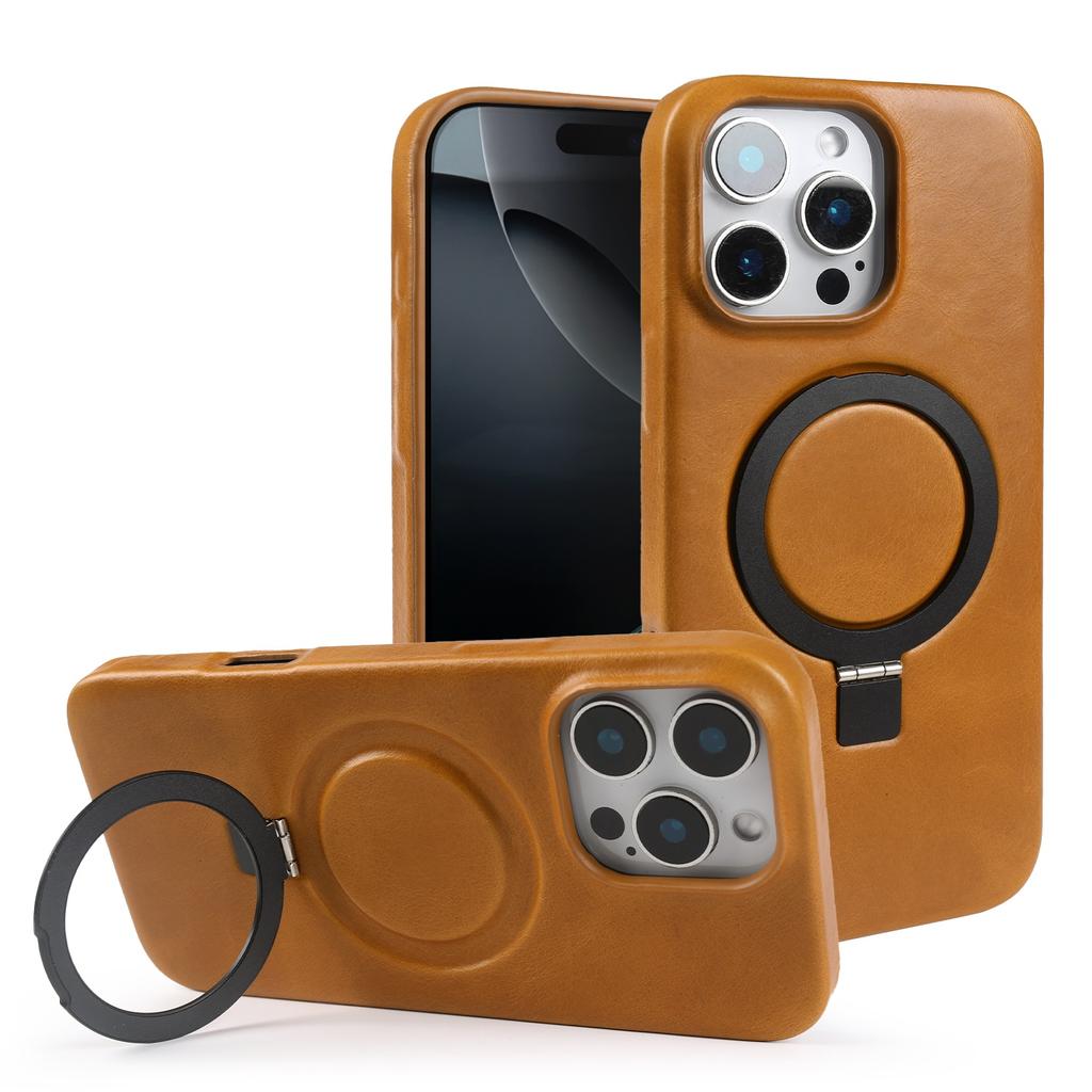 Чехол из натуральной кожи с подставкой для iPhone 16 Pro Max 16e 15pro 14 13 12 11, полностью закрывающий телефон, крышка + магнитный держатель