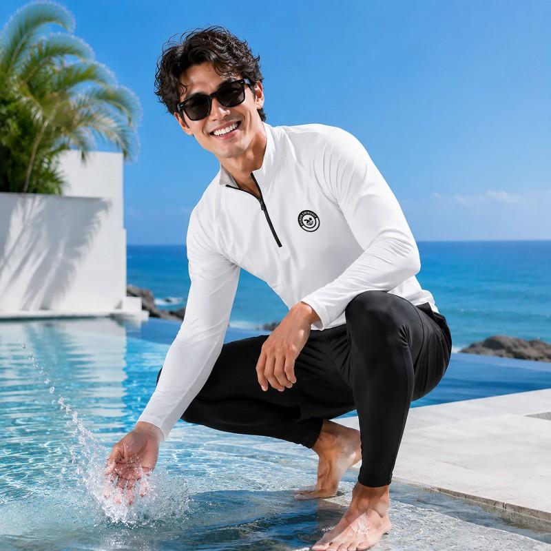 Mens Long Sleeve Rash Guard Set Quick Dry UV Protection Surfing Dive Suit Double Layer Pants