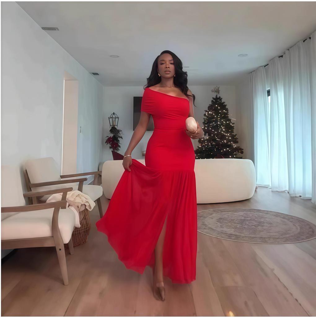 Весна 2025 Женское однотонное платье без рукавов асимметричного кроя с драпировкой