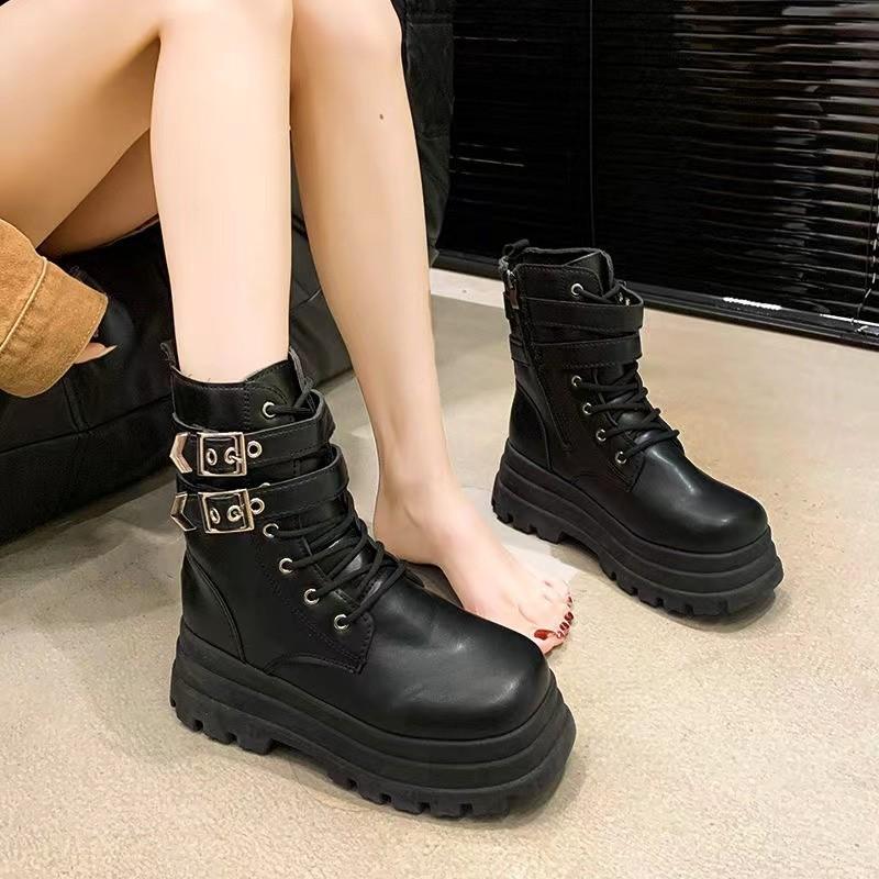 Fried Street Locomotive Boots Autumn 2025 New Small Man Height Increasing Thick-soled Skinny Short Boots British Martin Boots Women
