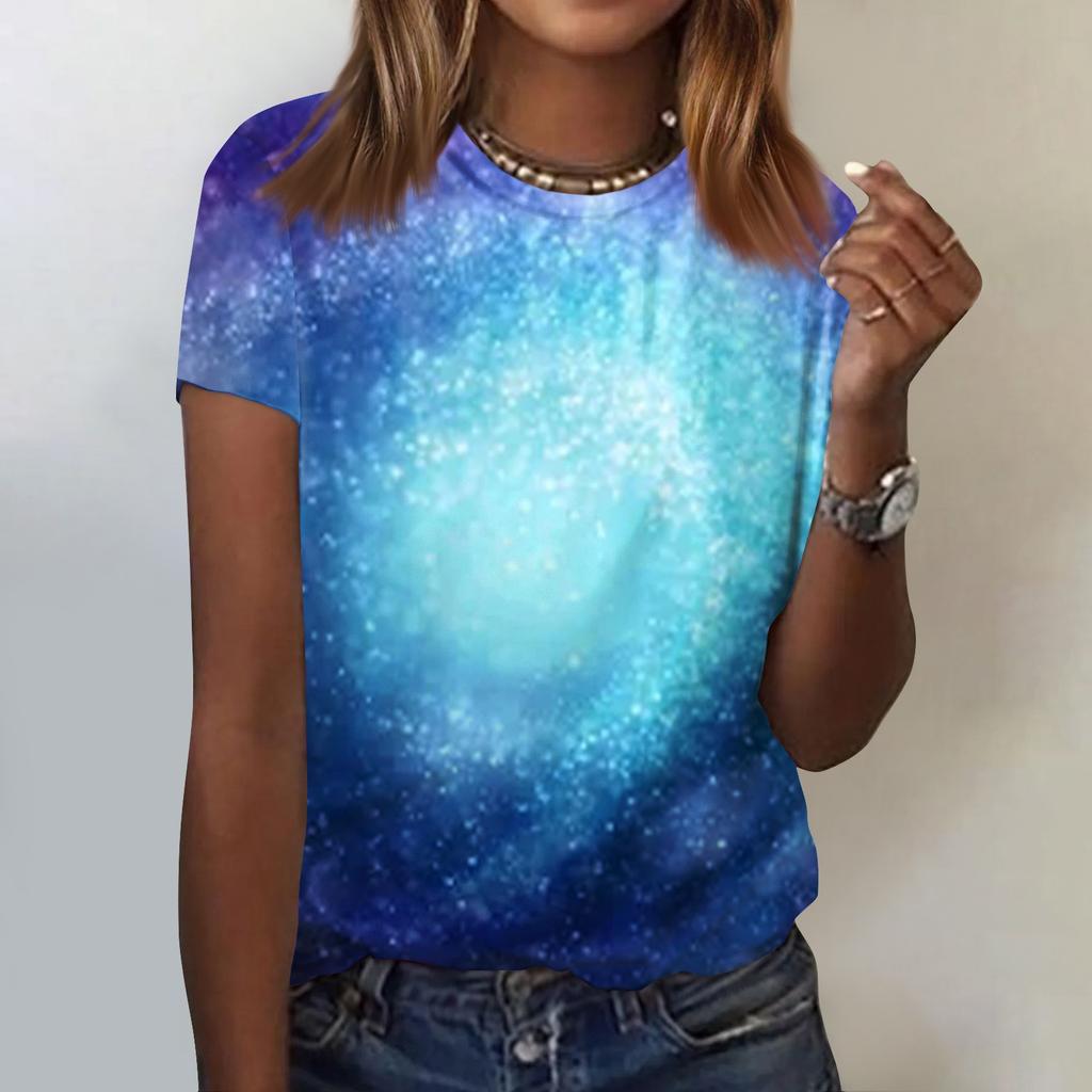 Женская модная повседневная футболка с коротким рукавом и круглым вырезом с принтом Galaxy