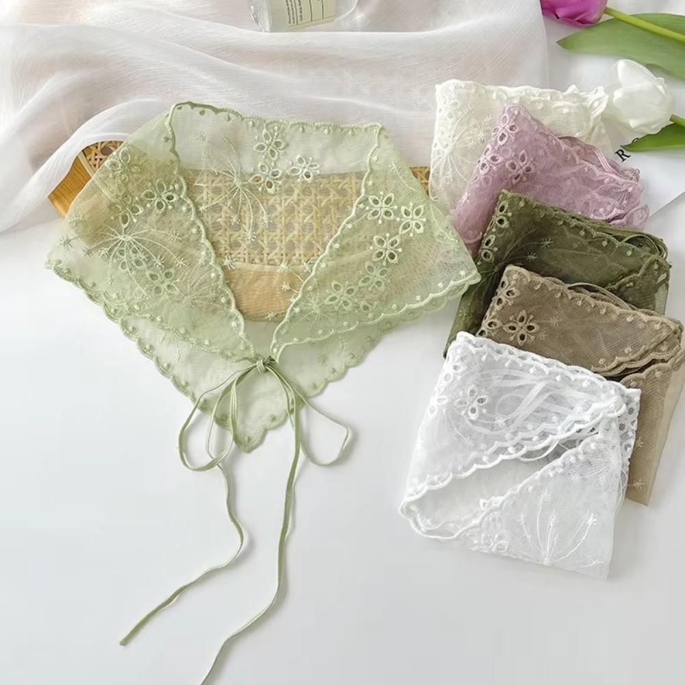 Vintage White Bandanas for Women Thin Sweet Headscarf Casual Lace Flower Hair Scarf Pastoral Style