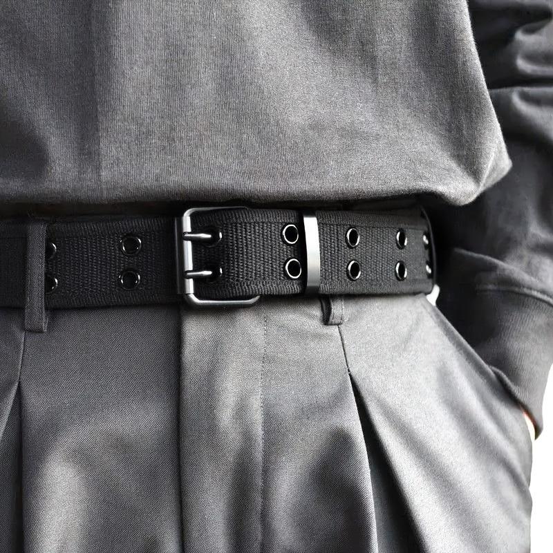New Men's Double Row Needle Buckle Woven Belt Women's Belt Leisure Sports Outdoor Work Belt with Cargo Pants Jeans Belt
