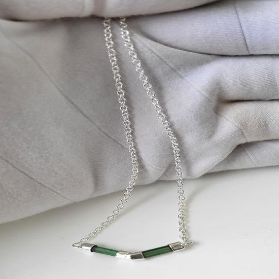 Natural Raw Green Tourmaline Gemstone 925 Sterling Silver Leaf Necklace , Gift