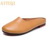 Women Slippers Spring New Genuine Leather Women Shoes Big Size  Flat Casual Summer Half Slippers Women