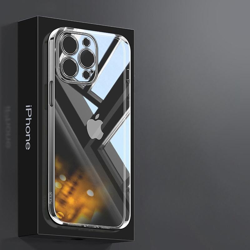 Подходит для чехла для телефона Apple 17 ProMax без пожелтения iPhone 15 Новый защитный чехол Прозрачное стекло 16 Жесткий чехол