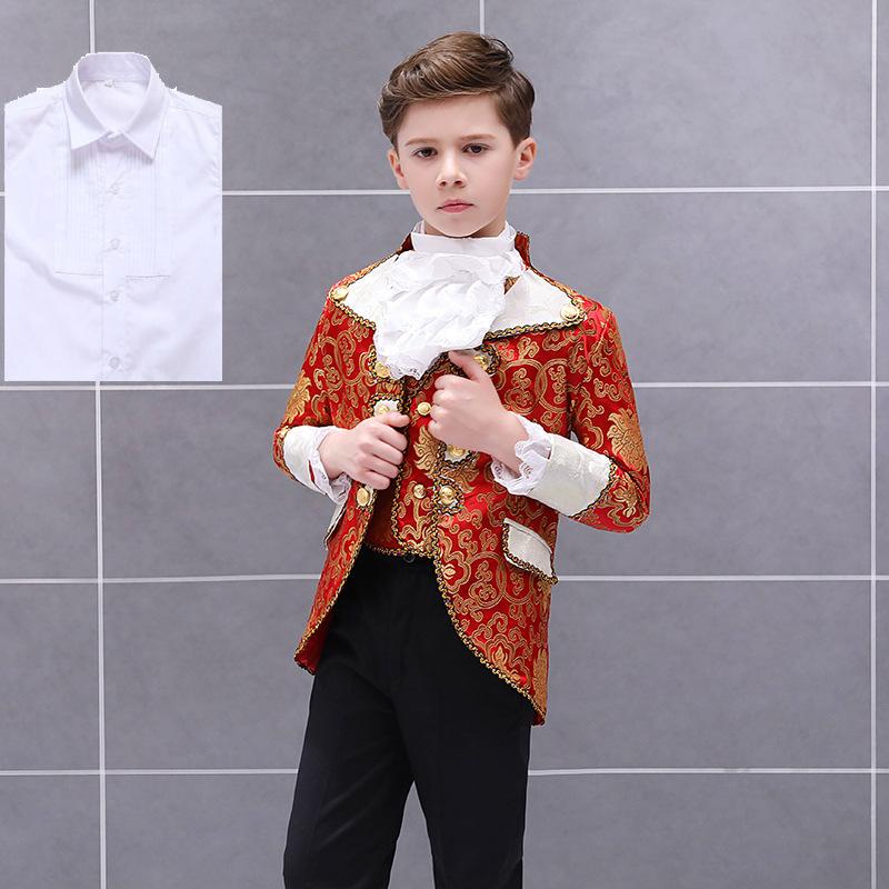 Детский костюм на Хэллоуин в стиле панк, король, принц, ренессанс, средневековый мальчик, готический костюм для косплея, пальто + брюки + галстук, полный комплект