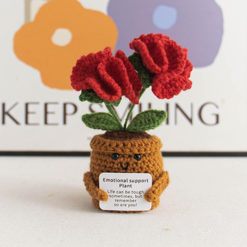 Positive Vibes Plant Doll: Knitted Potted Bouquet and Desk Ornament
