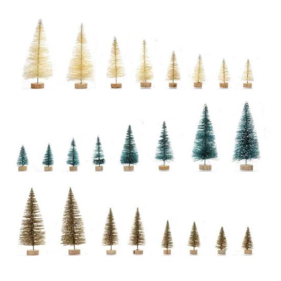 Мини-рождественские елки, набор искусственных елок для бутылок, елочки с деревянной основой, пластиковая настольная фигурка рождественской елки для домашнего офиса, декор для вечеринки