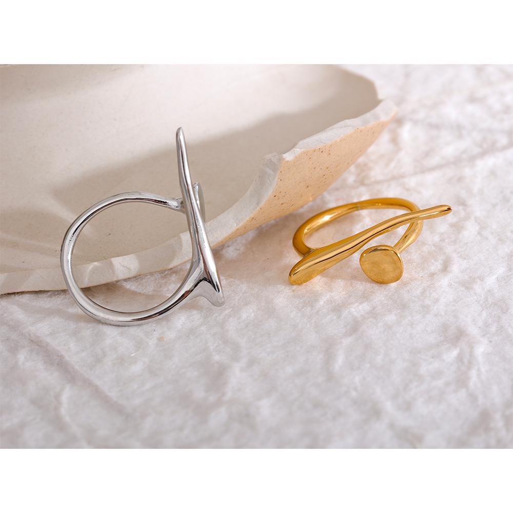 Yhpup Chic Stainless Steel Personality Minimalist Classy Ring 18k Gold Color Stylish Unique Finger Jewelry for Women Waterproof