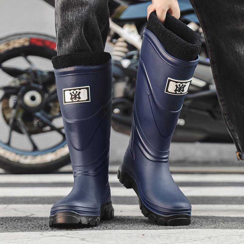 High Tube Rain Shoes Men's Non-slip Waterproof Fashion Medium Tube Rain Boots Warm Rubber Shoes Kitchen Work Long Tube Water Shoe Cover Shoes