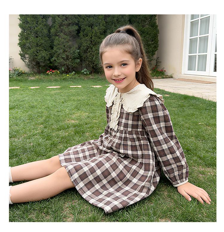 Girls' college style dress with long sleeves for children in spring and autumn