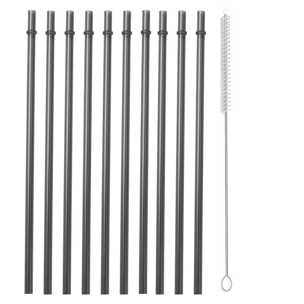 10 PCS Reusable Straws with1 Brushes, 10.5" Long Tritan Hard Plastic Straws for 16OZ-32 OZ Tumblers, Jars, YETI