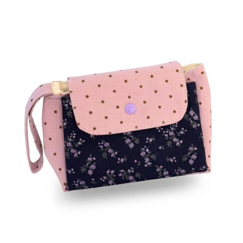 INS Style Canvas Handbag Purple Floral Three-Layer Cosmetic Pouch Large Capacity Storage Organizer Gift