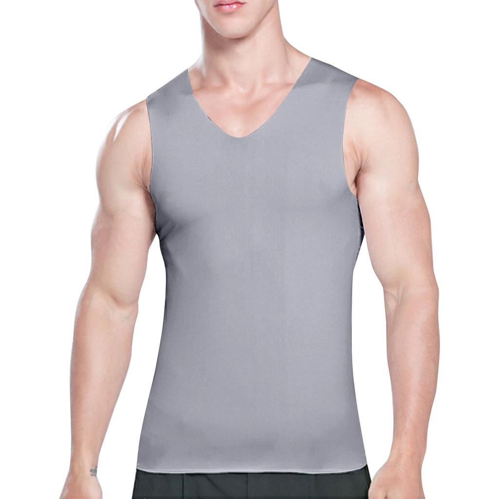Мужской летний тонкий дышащий цветной топ без рукавов из ледяного шелка с v-образным вырезом