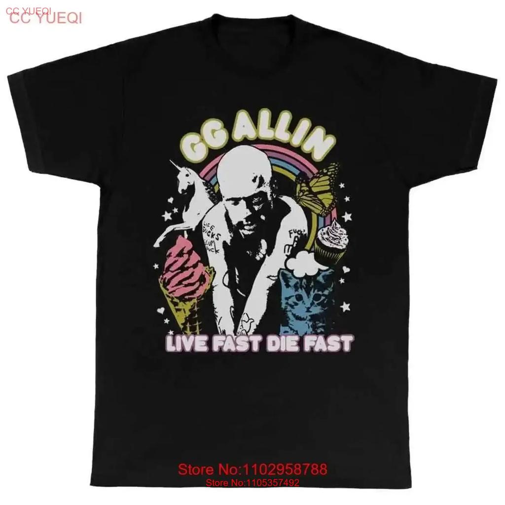 Vtg Gg Allin Live Fast Die Cotton Black All Size T Shirt Vintage Homme Breathable Designer Clothes Streetwear Graphic